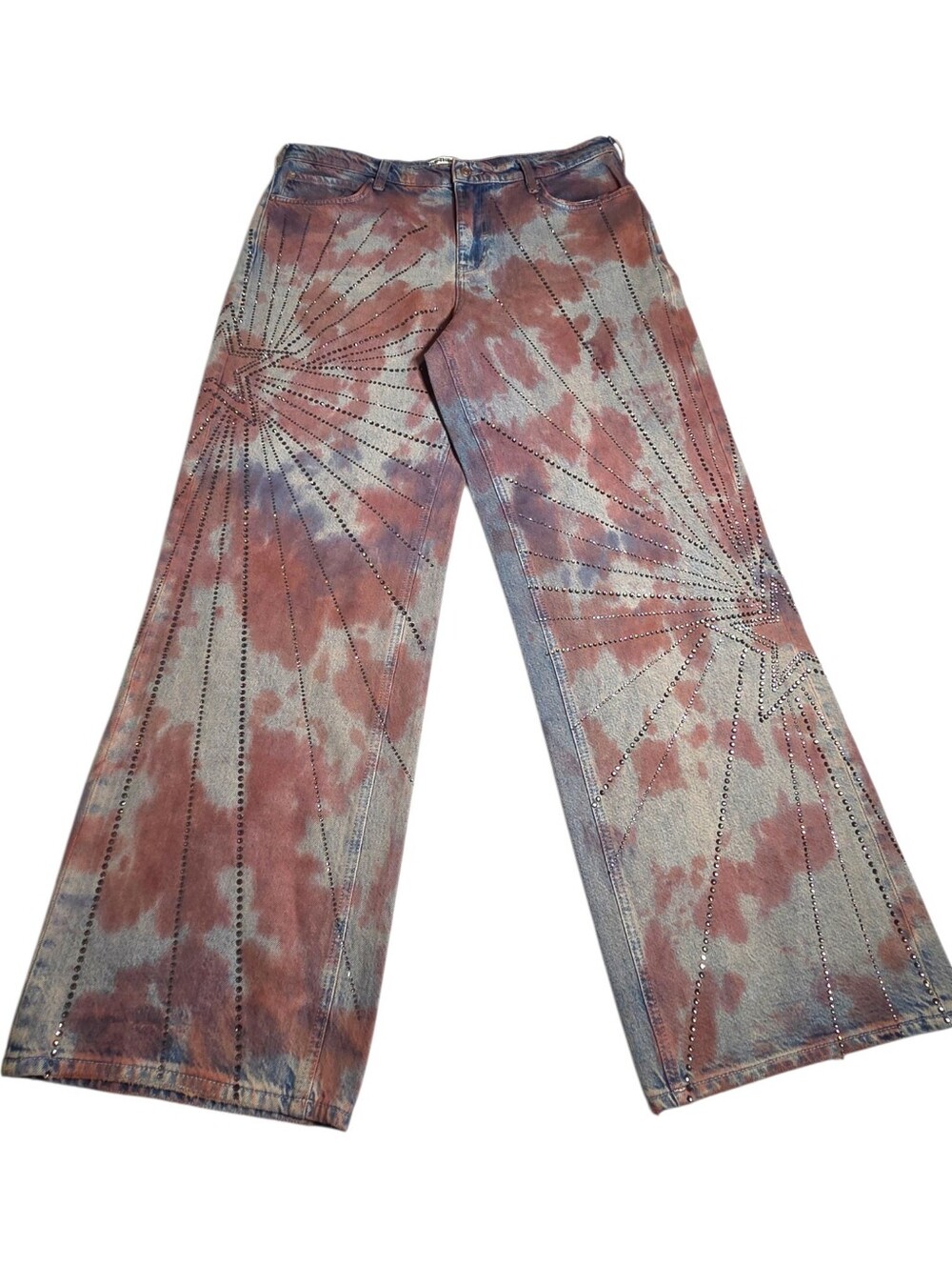 We The Free Aurora Tie Dye Sequin Flare Jeans Mid Rise Y2K Denim 31 NWOT - Picture 4 of 16